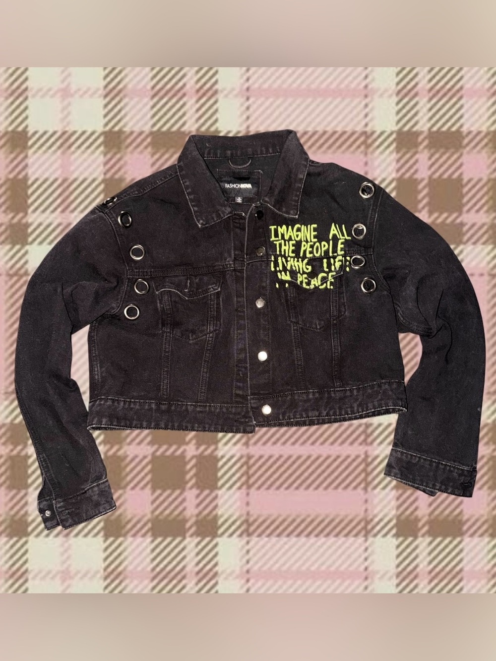 Black Denim Jacket with Mona Lisa